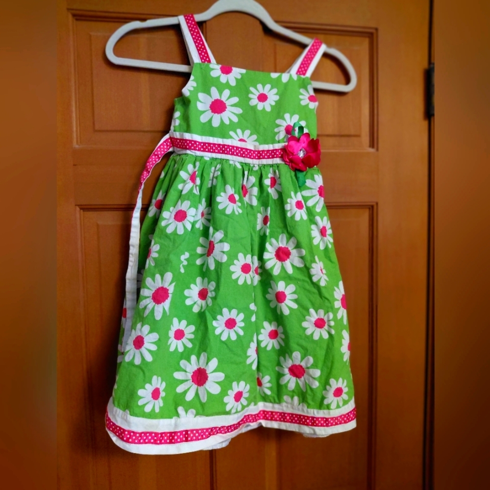 Youngland Green Floral Dress with Pink Details